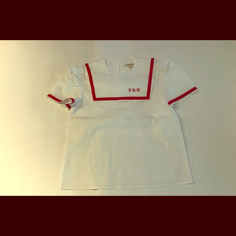 Fish & Kids White/Red Sailor Top Size 6-7Y